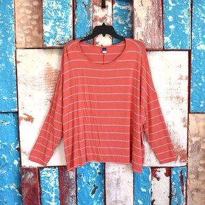 Women's Old Navy Oversized Luxe Long Sleeve Striped T-Shirt SIZE 3X Sugar Poppy